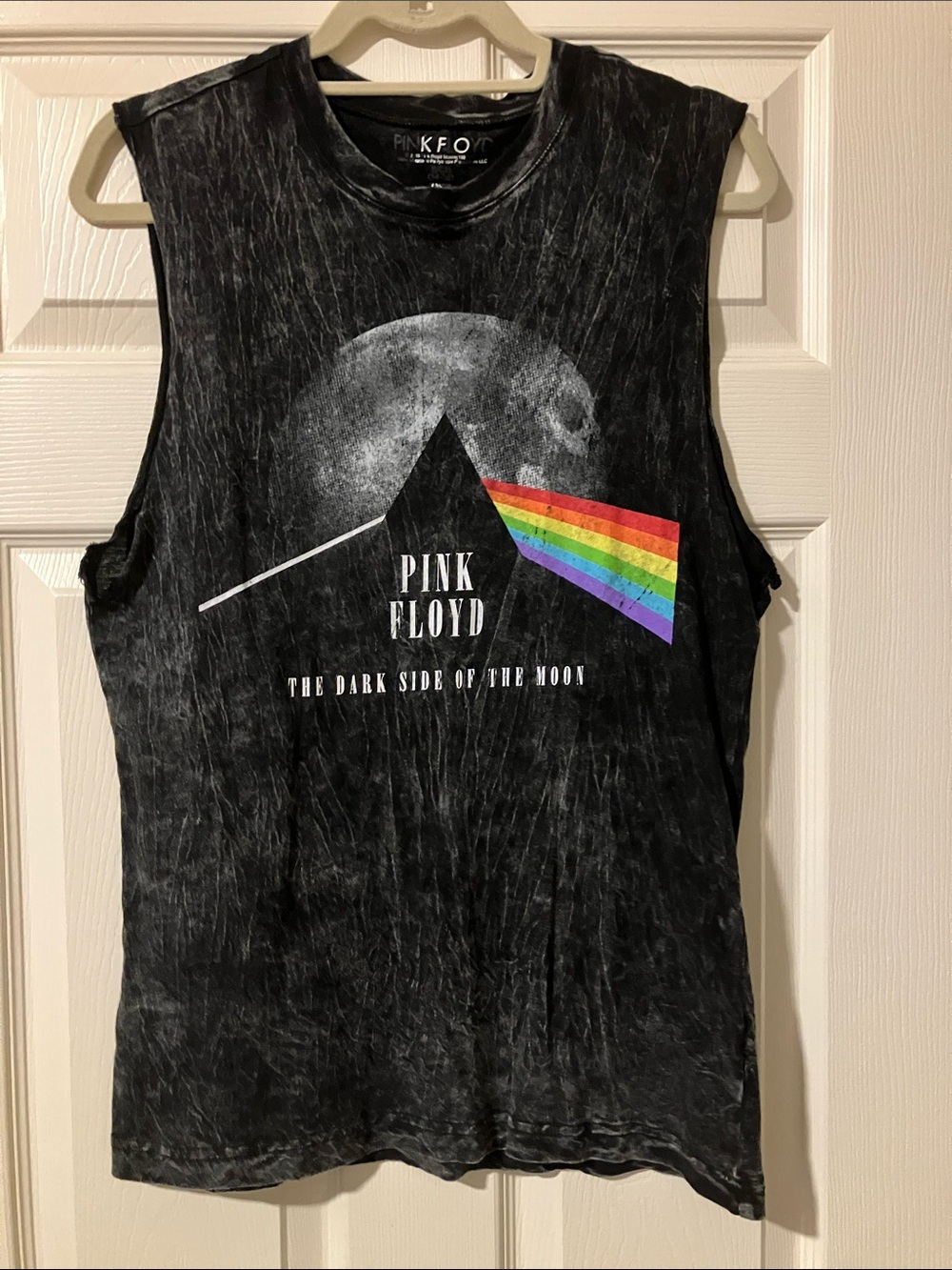Pink Floyd Dark Side of The Moon Distressed Acid Wash Cut Off Muscle Shirt